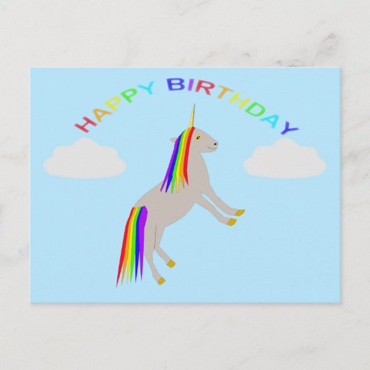 Carte Postale Imaginaire Anniversaire Unicorne arc-en-ciel et nu (Devant)