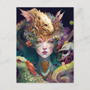 Carte Postale Imaginaire Art Dragon Goddess Queen