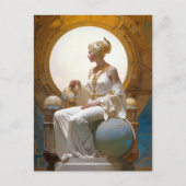 Carte Postale Imaginaire Art rétrofuturiste Femme assise Reine (Devant)