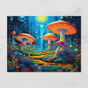 Carte Postale Imaginaire aux champignons colorés