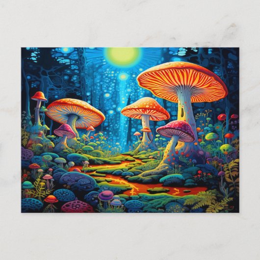 Carte Postale Imaginaire aux champignons colorés (Devant)
