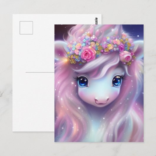 Carte Postale Imaginaire bébé adorable Unicorne (Devant / Derrière)
