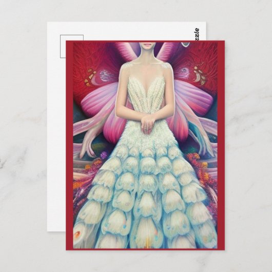 Carte Postale Imaginaire blanc Peacock Mariage robe AI Art (Devant / Derrière)