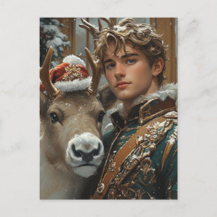 Carte Postale Imaginaire blond homme et rennes Noël