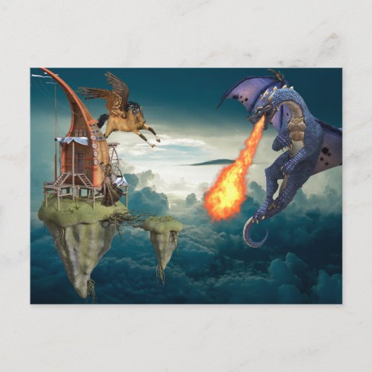 Carte Postale Imaginaire Ciel Bataille Dragon Pegasus (Devant)