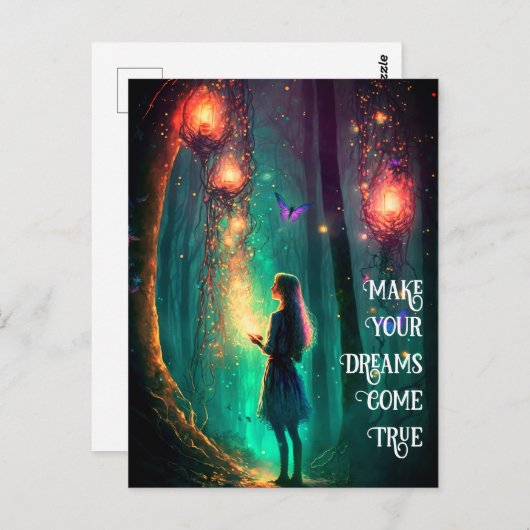 Carte Postale Imaginaire de forêt enchantée fée magique Pixie Po (Devant / Derrière)