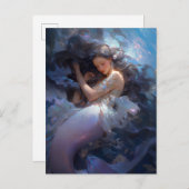 Carte Postale Imaginaire de sirène dormant violet (Devant / Derrière)