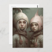 Carte Postale Imaginaire Fairy Tale Enfants Avec Casquettes De P (Devant / Derrière)