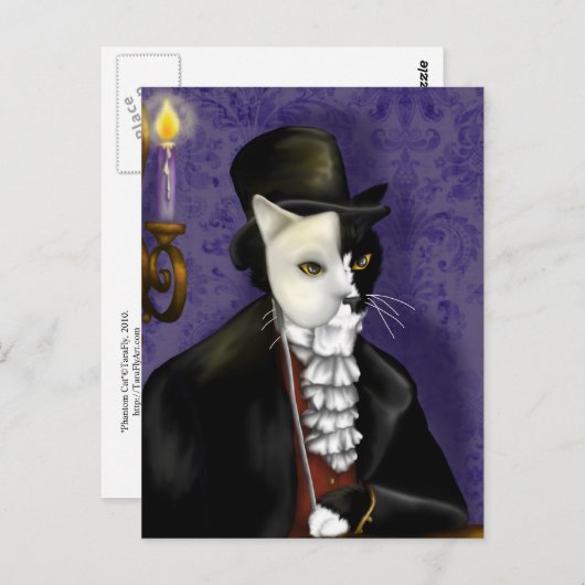 Carte postale Imaginaire Fantom Cat Masqué Tuxedo (Devant / Derrière)