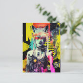 Carte Postale Imaginaire Femme et Animaux Collage coloré (Debout devant)