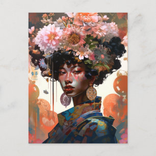 Carte Postale Imaginaire Femme Fleurs Femelle Beau Art