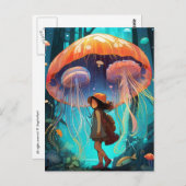 Carte Postale Imaginaire fille dans la forêt de méduses (Devant / Derrière)