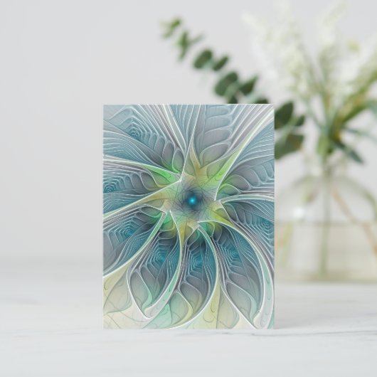 Carte Postale Imaginaire fleuri Moderne Bleu Vert Fractal Fleur (Debout devant)