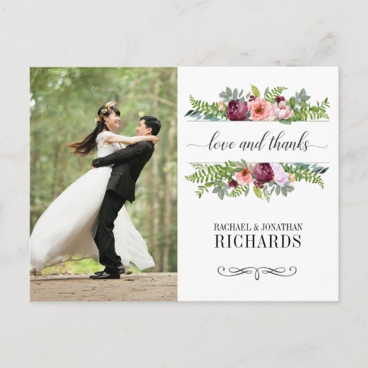 Carte Postale Imaginaire Floral Mariage Merci photo (Devant)