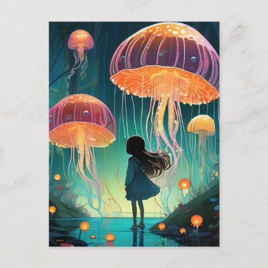 Carte Postale Imaginaire Girl and Jellyfish Floating in the Sky (Devant)