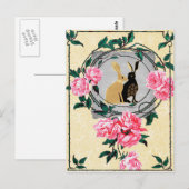 Carte Postale Imaginaire Jackrabbit Hares Rose Collage romantiqu (Devant / Derrière)