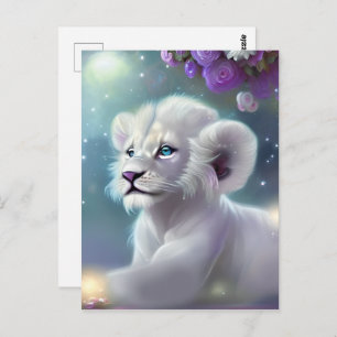 Carte Postale Imaginaire Lion Bébé Blanc