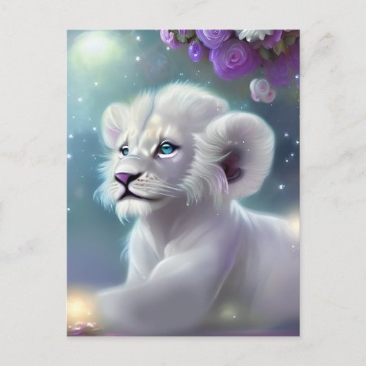 Carte Postale Imaginaire Lion Bébé Blanc (Devant)