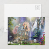 Carte Postale Imaginaire Mère Unicorne et bébé dans un jardin de (Devant / Derrière)