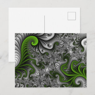 Carte Postale Imaginaire Monde Vert Et Gris Art Fractal Abstrait