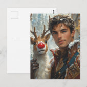 Carte Postale Imaginaire Noël homme et rennes (Devant / Derrière)