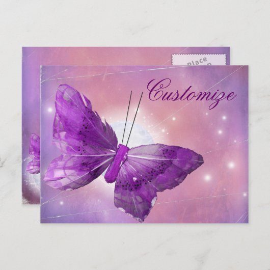 Carte Postale Imaginaire papillon violet Moon Designs (Devant / Derrière)
