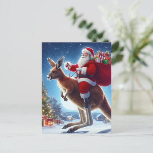 Carte Postale Imaginaire Père Noël et un Kangaroo (Debout devant)