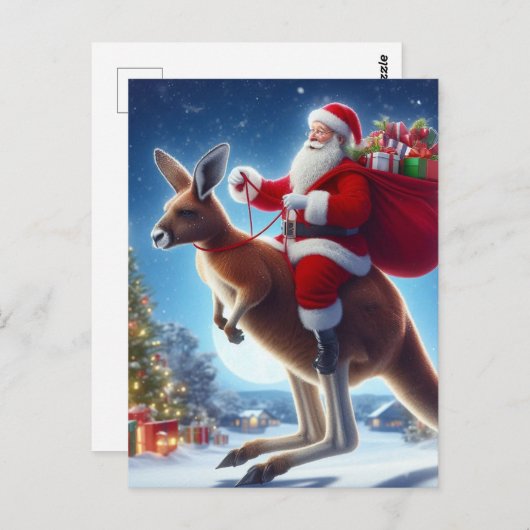 Carte Postale Imaginaire Père Noël et un Kangaroo (Devant / Derrière)