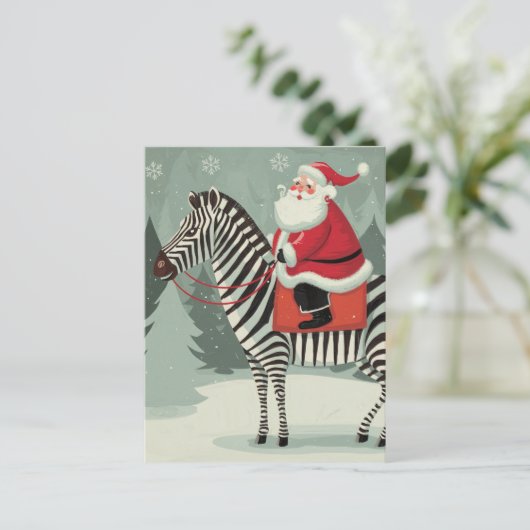 Carte Postale Imaginaire Père Noël et Zebra Storybook Style (Debout devant)
