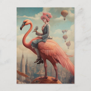 Carte Postale Imaginaire Ride sur un Flamant rose rose
