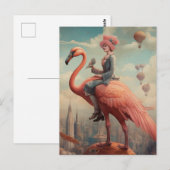 Carte Postale Imaginaire Ride sur un Flamant rose rose (Devant / Derrière)