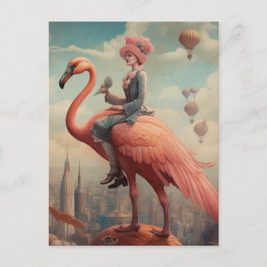 Carte Postale Imaginaire Ride sur un Flamant rose rose (Devant)