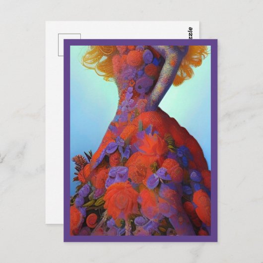 Carte Postale Imaginaire Roses rouges Mariage robe Goth Mariée (Devant / Derrière)