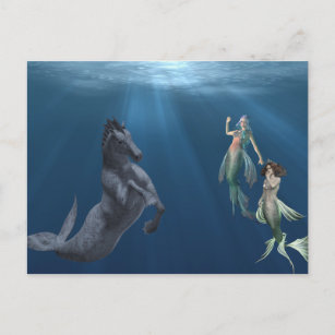 Carte Postale Imaginaire Sirènes Hippocampe Mythique de la mer C
