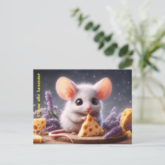 Carte Postale Imaginaire souris fromage fleurs mignonnes faune a (Debout devant)