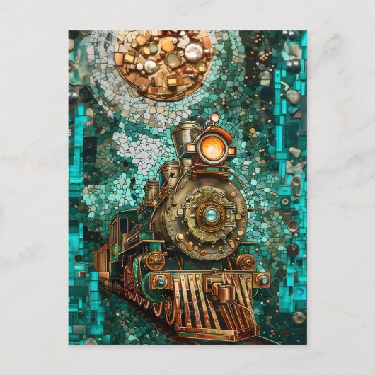 Carte Postale Imaginaire Steampunk Train Aqua Faux Mosaic 066 (Devant)