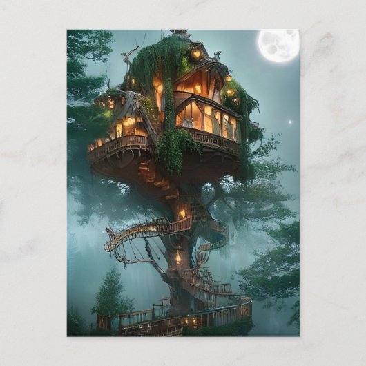 Carte Postale Imaginaire Tree House Artwork numérique (Devant)