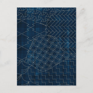 Carte Postale Imitation de broderie de style Sashiko