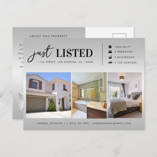 Carte Postale Immobilier juste répertorié 3 Photo Marketing (Devant / Derrière)