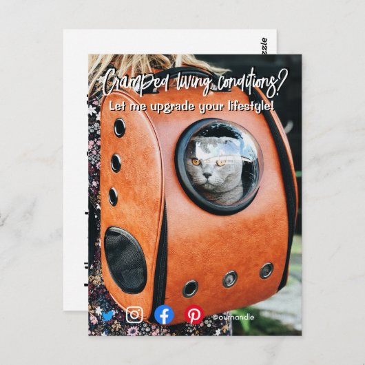 carte postale immobilière drôle chat dans un espac (Devant / Derrière)