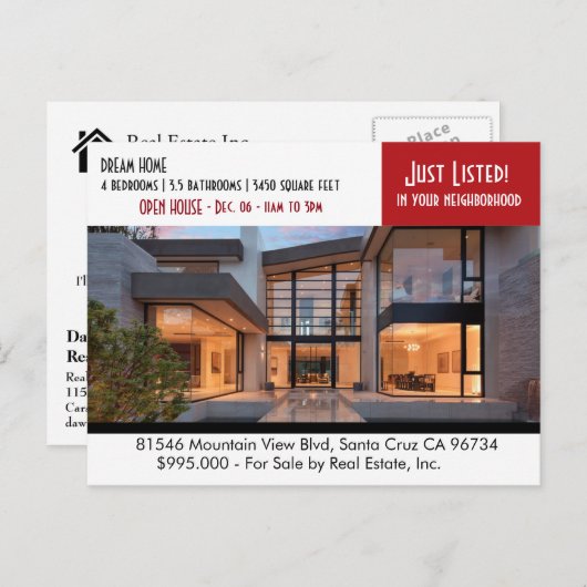 Carte postale IMMOBILIÈRE JUSTE ÉNUMÉRÉE (Devant / Derrière)