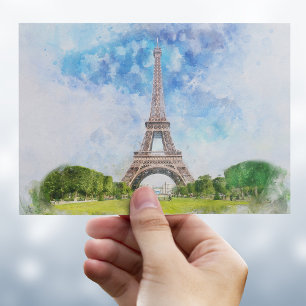 Carte Postale Impression aquarelle de la Tour Eiffel sur la silh