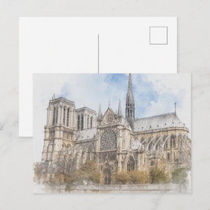 Carte Postale Impression aquarelle de Notre Dame, art de la cath