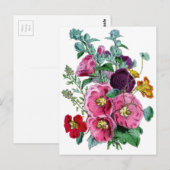 Carte Postale Impression botanique - Hollyhocks et Rose (Devant / Derrière)
