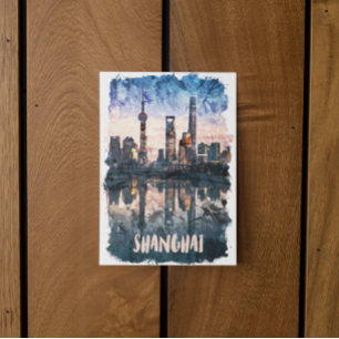 Carte Postale Impression d'art aquarelle de la skyline de Shangh