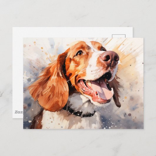 Carte Postale Impression d'art Chien Aquarelle Joyeuse (Devant / Derrière)