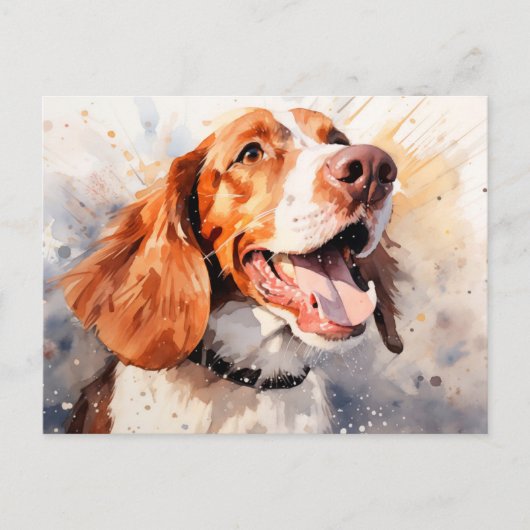Carte Postale Impression d'art Chien Aquarelle Joyeuse (Devant)