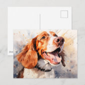 Carte Postale Impression d'art de chien à l'aquarelle joyeuse (Devant / Derrière)
