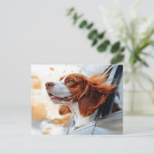 Carte Postale Impression d'art de chien joyeux dans le vent (Debout devant)