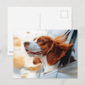 Carte Postale Impression d'art de chien joyeux dans le vent (Devant / Derrière)